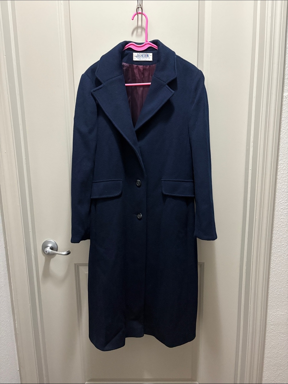J.G. Hook Navy Long Single-Breasted Trench Coat